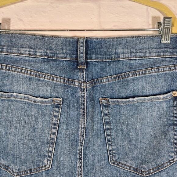 M Just USA Denim Distressed Blue Jean Skirt Womens Size L Frayed Stretch Mini - Picture 6 of 9